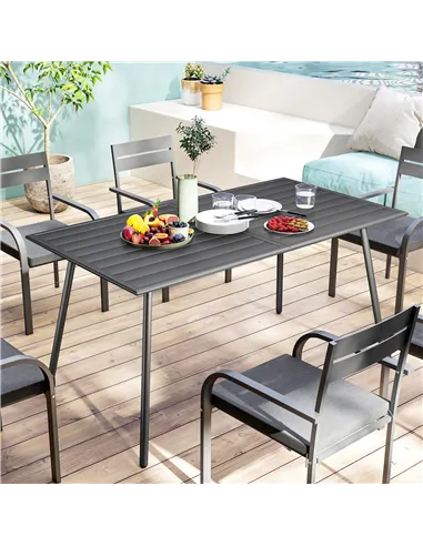 Outsunny Rectangle Garden Table with Slat Top, Steel Frame, Outdoor Table for 6 Person, 150 x 80 x 74 cm, Grey