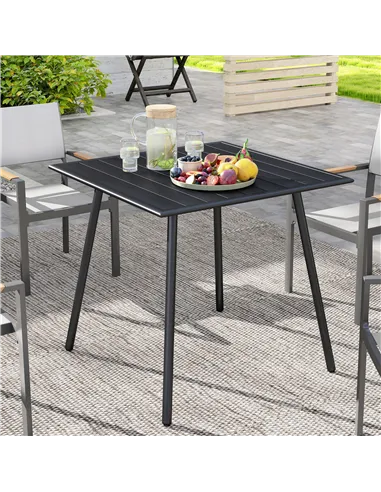 Outsunny Square Garden Table with Slat Top, Steel Frame, Outdoor Table for 4 Person, 80 x 80 x 74 cm, Black