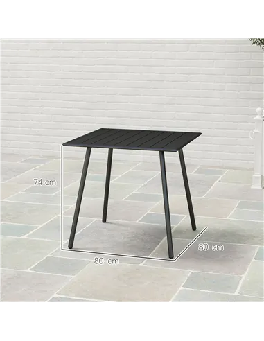 Outsunny Square Garden Table with Slat Top, Steel Frame, Outdoor Table for 4 Person, 80 x 80 x 74 cm, Black