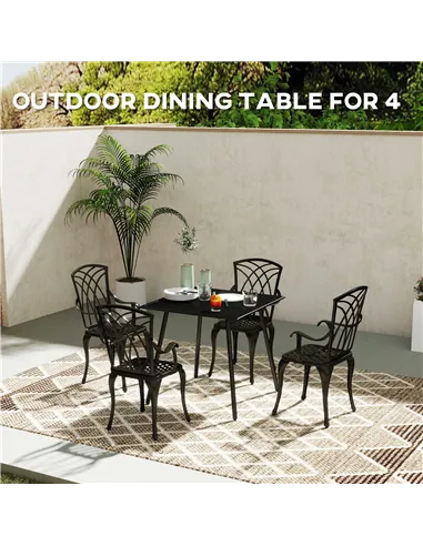 Outsunny Square Garden Table with Slat Top, Steel Frame, Outdoor Table for 4 Person, 80 x 80 x 74 cm, Black