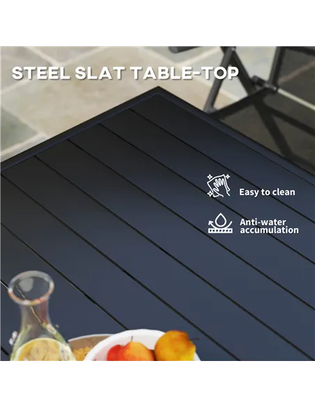 Outsunny Square Garden Table with Slat Top, Steel Frame, Outdoor Table for 4 Person, 80 x 80 x 74 cm, Black