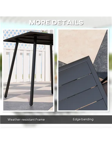 Outsunny Square Garden Table with Slat Top, Steel Frame, Outdoor Table for 4 Person, 80 x 80 x 74 cm, Black