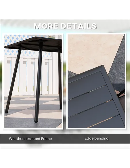Outsunny Square Garden Table with Slat Top, Steel Frame, Outdoor Table for 4 Person, 80 x 80 x 74 cm, Black
