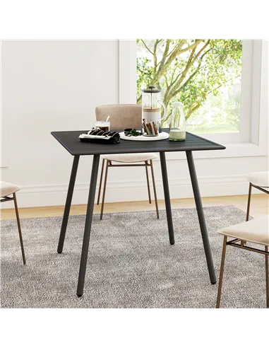 Outsunny Square Garden Table with Slat Top, Steel Frame, Outdoor Table for 4 Person, 80 x 80 x 74 cm, Black