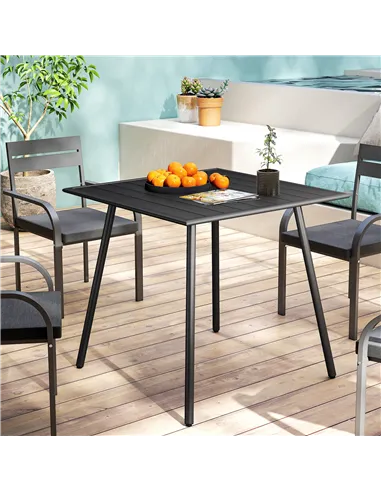 Outsunny Square Garden Table with Slat Top, Steel Frame, Outdoor Table for 4 Person, 80 x 80 x 74 cm, Black