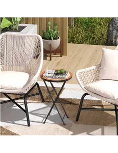 Outsunny Mosaic Outdoor Garden Table, 35.5cm Round Folding Coffee Table with Metal Frame for Balcony Terrace, Orange 2