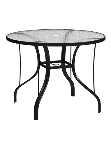 Outsunny Tempered Glass Top Round Outdoor Dining Table with Parasol Hole, 96.5 x 96.5 x 71 cm