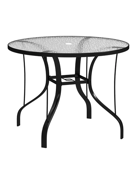 Outsunny Tempered Glass Top Round Outdoor Dining Table with Parasol Hole, 96.5 x 96.5 x 71 cm