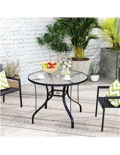 Outsunny Tempered Glass Top Round Outdoor Dining Table with Parasol Hole, 96.5 x 96.5 x 71 cm 2