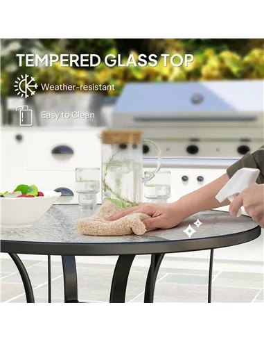 Outsunny Tempered Glass Top Round Outdoor Dining Table with Parasol Hole, 96.5 x 96.5 x 71 cm