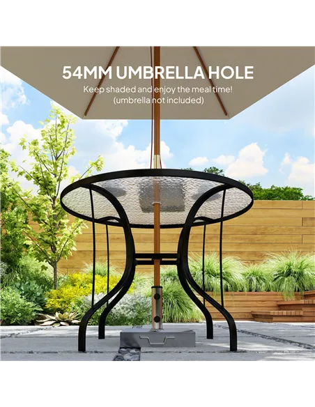 Outsunny Tempered Glass Top Round Outdoor Dining Table with Parasol Hole, 96.5 x 96.5 x 71 cm