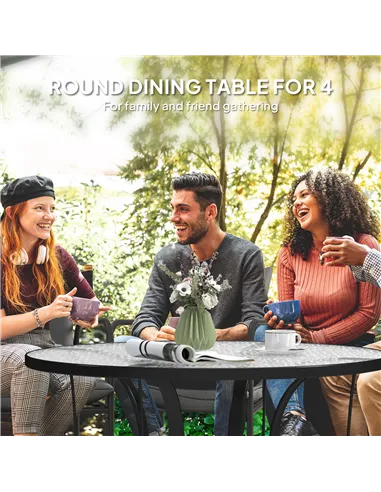 Outsunny Tempered Glass Top Round Outdoor Dining Table with Parasol Hole, 96.5 x 96.5 x 71 cm