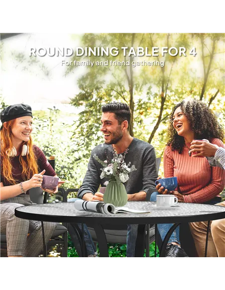 Outsunny Tempered Glass Top Round Outdoor Dining Table with Parasol Hole, 96.5 x 96.5 x 71 cm