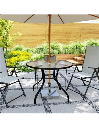 Outsunny Tempered Glass Top Round Outdoor Dining Table with Parasol Hole, 96.5 x 96.5 x 71 cm