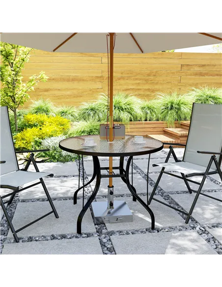 Outsunny Tempered Glass Top Round Outdoor Dining Table with Parasol Hole, 96.5 x 96.5 x 71 cm