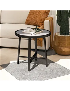 Outsunny Round Small Garden Table, 50.5cm Outdoor Side Table with SPC Tabletop, Metal Frame and Anti-slip Foot Pads for Garden,  2