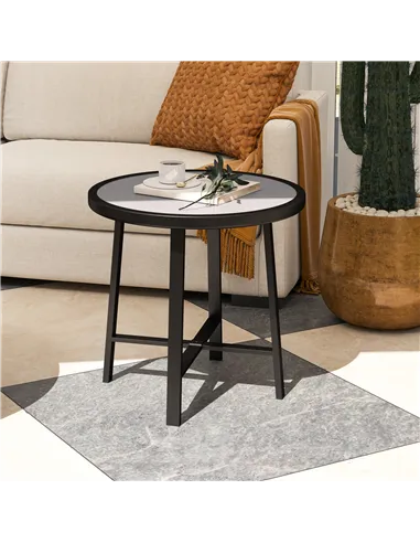 Outsunny Round Small Garden Table, 50.5cm Outdoor Side Table with SPC Tabletop, Metal Frame and Anti-slip Foot Pads for Garden, 