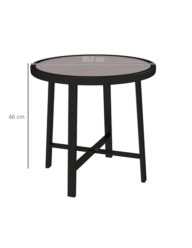 Outsunny Round Small Garden Table, 50.5cm Outdoor Side Table with SPC Tabletop, Metal Frame and Anti-slip Foot Pads for Garden, 
