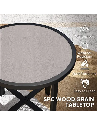 Outsunny Round Small Garden Table, 50.5cm Outdoor Side Table with SPC Tabletop, Metal Frame and Anti-slip Foot Pads for Garden, 