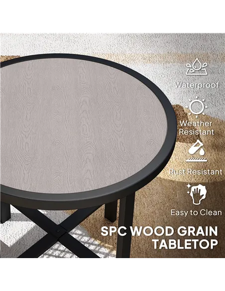 Outsunny Round Small Garden Table, 50.5cm Outdoor Side Table with SPC Tabletop, Metal Frame and Anti-slip Foot Pads for Garden, 