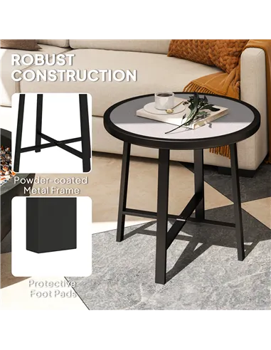 Outsunny Round Small Garden Table, 50.5cm Outdoor Side Table with SPC Tabletop, Metal Frame and Anti-slip Foot Pads for Garden, 
