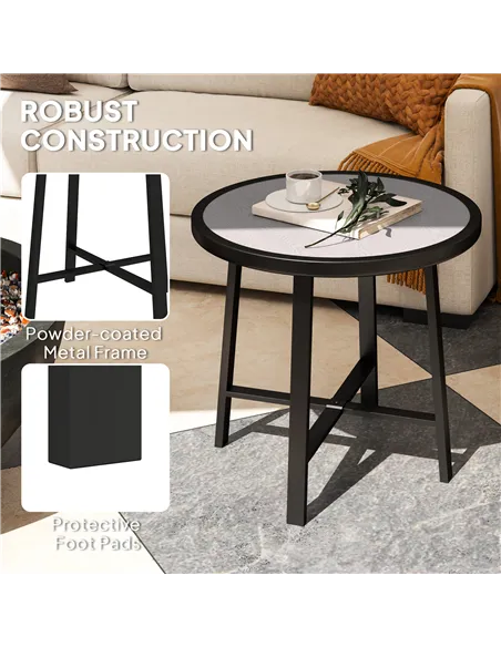 Outsunny Round Small Garden Table, 50.5cm Outdoor Side Table with SPC Tabletop, Metal Frame and Anti-slip Foot Pads for Garden, 