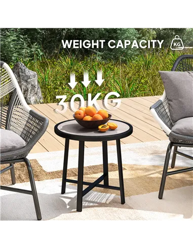 Outsunny Round Small Garden Table, 50.5cm Outdoor Side Table with SPC Tabletop, Metal Frame and Anti-slip Foot Pads for Garden, 
