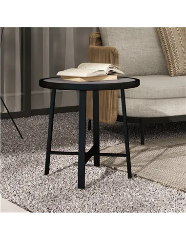 Outsunny Round Small Garden Table, 50.5cm Outdoor Side Table with SPC Tabletop, Metal Frame and Anti-slip Foot Pads for Garden, 