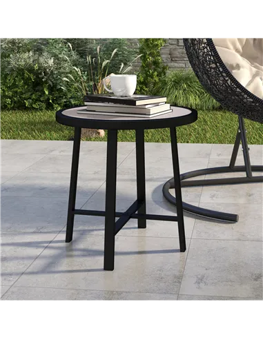 Outsunny Round Small Garden Table, 50.5cm Outdoor Side Table with SPC Tabletop, Metal Frame and Anti-slip Foot Pads for Garden, 