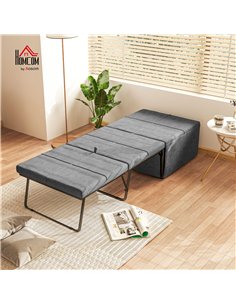 HOMCOM Folding Bed with Linen Sponge Mattress and Dust Cover, Foldable Guest Bed Compact Single Bed with Metal Frame, 69 x 181.5 2