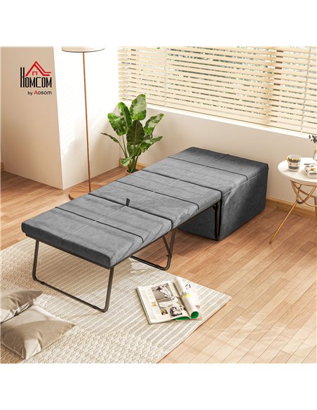 HOMCOM Folding Bed with Linen Sponge Mattress and Dust Cover, Foldable Guest Bed Compact Single Bed with Metal Frame, 69 x 181.5