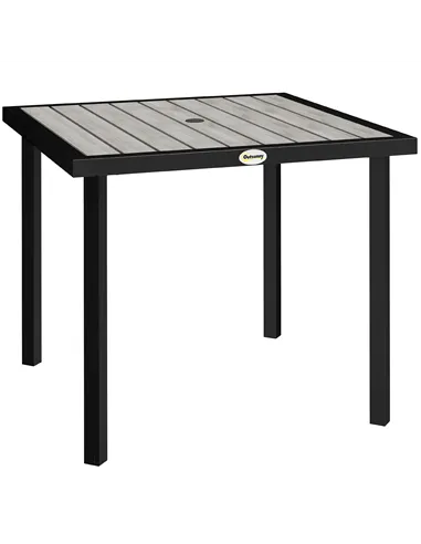 Outsunny Square Garden Dining Table with 5.4cm Parasol Hole, Slatted Top, Metal Frame, 86 x 86 x 71 cm, Light Grey