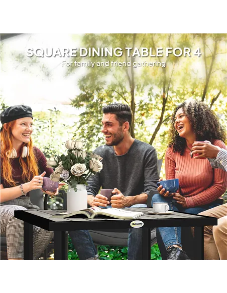 Outsunny Square Garden Dining Table with 5.4cm Parasol Hole, Slatted Top, Metal Frame, 86 x 86 x 71 cm, Light Grey