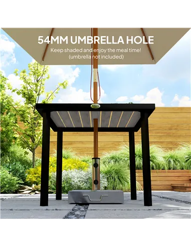 Outsunny Square Garden Dining Table with 5.4cm Parasol Hole, Slatted Top, Metal Frame, 86 x 86 x 71 cm, Light Grey