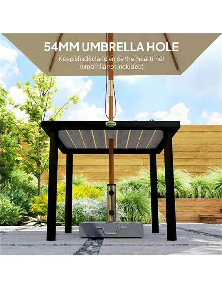 Outsunny Square Garden Dining Table with 5.4cm Parasol Hole, Slatted Top, Metal Frame, 86 x 86 x 71 cm, Light Grey