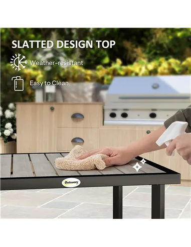 Outsunny Square Garden Dining Table with 5.4cm Parasol Hole, Slatted Top, Metal Frame, 86 x 86 x 71 cm, Light Grey