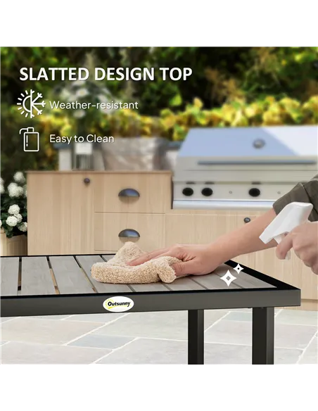 Outsunny Square Garden Dining Table with 5.4cm Parasol Hole, Slatted Top, Metal Frame, 86 x 86 x 71 cm, Light Grey