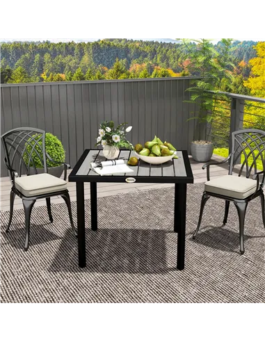 Outsunny Square Garden Dining Table with 5.4cm Parasol Hole, Slatted Top, Metal Frame, 86 x 86 x 71 cm, Light Grey