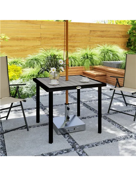 Outsunny Square Garden Dining Table with 5.4cm Parasol Hole, Slatted Top, Metal Frame, 86 x 86 x 71 cm, Light Grey