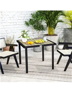 Outsunny Square Garden Dining Table with 5.4cm Parasol Hole, Slatted Top, Metal Frame, 86 x 86 x 71cm, Brown 2
