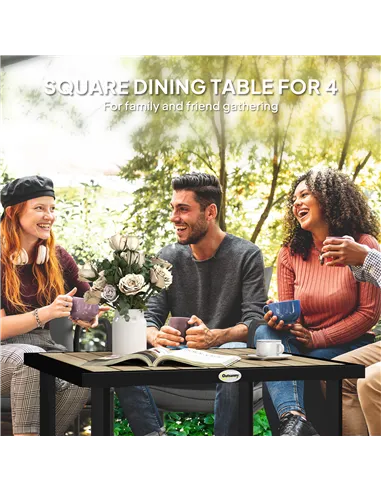 Outsunny Square Garden Dining Table with 5.4cm Parasol Hole, Slatted Top, Metal Frame, 86 x 86 x 71cm, Brown