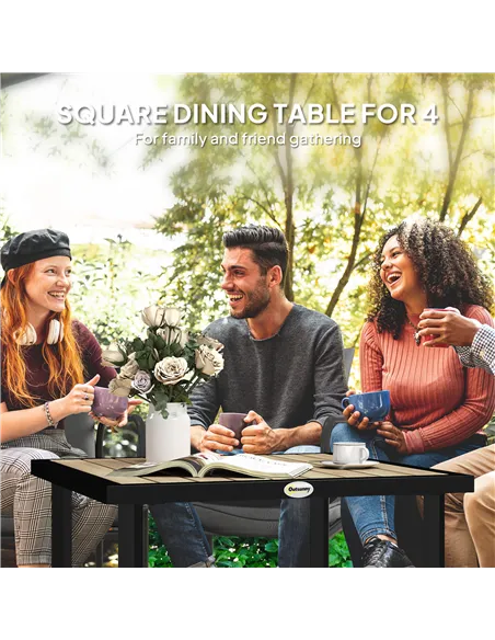 Outsunny Square Garden Dining Table with 5.4cm Parasol Hole, Slatted Top, Metal Frame, 86 x 86 x 71cm, Brown