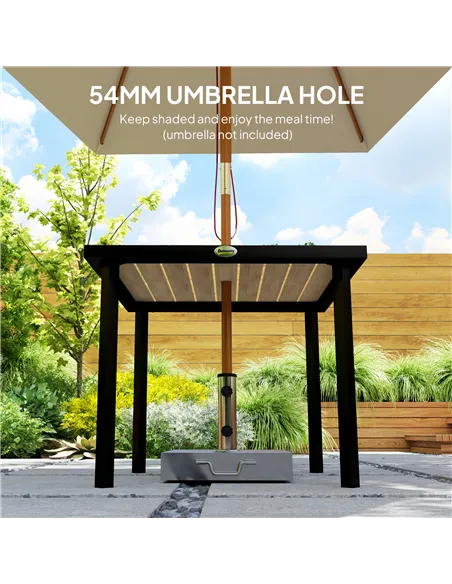 Outsunny Square Garden Dining Table with 5.4cm Parasol Hole, Slatted Top, Metal Frame, 86 x 86 x 71cm, Brown