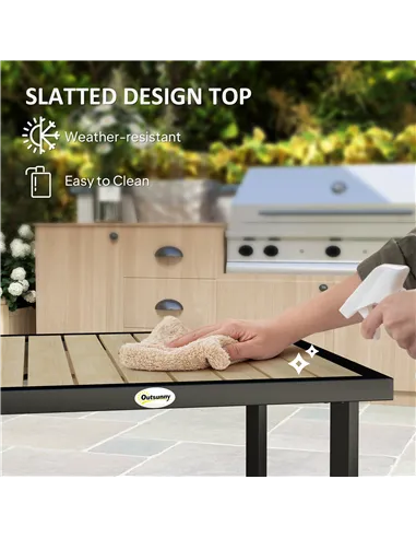 Outsunny Square Garden Dining Table with 5.4cm Parasol Hole, Slatted Top, Metal Frame, 86 x 86 x 71cm, Brown