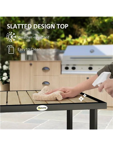 Outsunny Square Garden Dining Table with 5.4cm Parasol Hole, Slatted Top, Metal Frame, 86 x 86 x 71cm, Brown