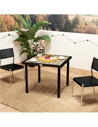 Outsunny Square Garden Dining Table with 5.4cm Parasol Hole, Slatted Top, Metal Frame, 86 x 86 x 71cm, Brown