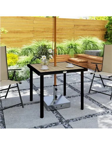 Outsunny Square Garden Dining Table with 5.4cm Parasol Hole, Slatted Top, Metal Frame, 86 x 86 x 71cm, Brown