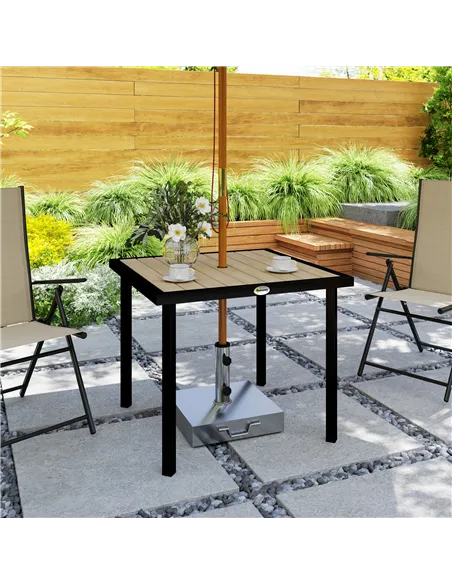 Outsunny Square Garden Dining Table with 5.4cm Parasol Hole, Slatted Top, Metal Frame, 86 x 86 x 71cm, Brown
