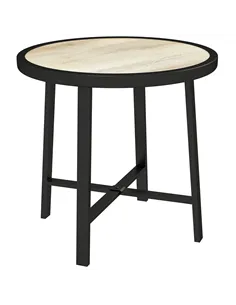Outsunny Round Small Garden Table, 50.5cm Outdoor Side Table with SPC Tabletop, Metal Frame and Anti-slip Foot Pads for Garden, 