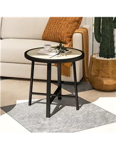 Outsunny Round Small Garden Table, 50.5cm Outdoor Side Table with SPC Tabletop, Metal Frame and Anti-slip Foot Pads for Garden,  2